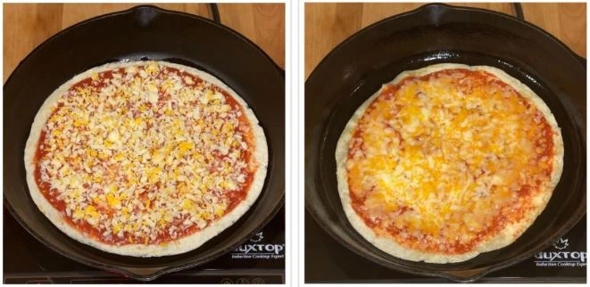 A photo that shows frying the thin crust pizza.
