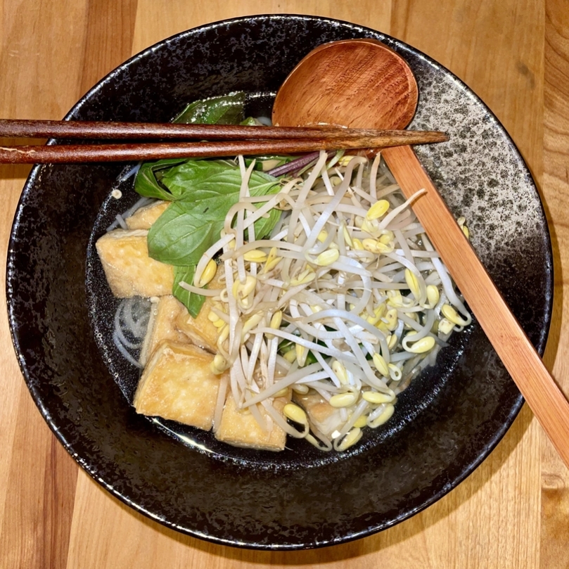 Veggie Pho with Fried Tofu and Bean Sprouts